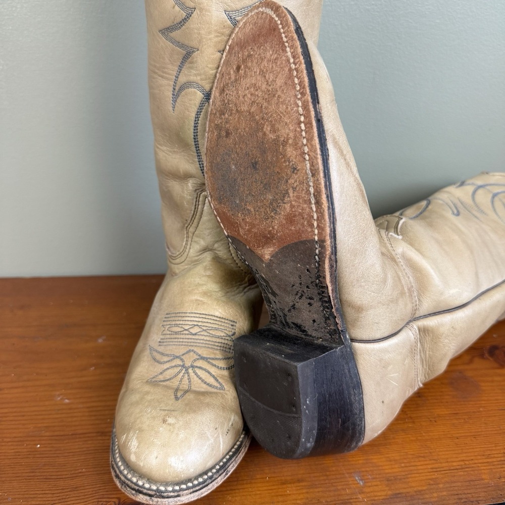 Vintage Marbled Tan Blue Embroidered Cowboy Western Boots Women's Sz 7 - Picture 6 of 6